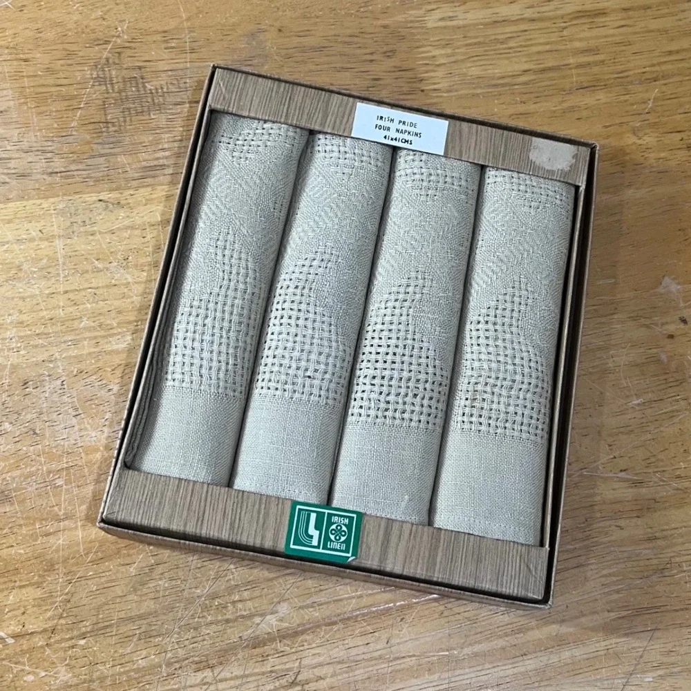 Vtg Irish Pride Irish Linen Napkins Set of 4 Oatmeal Lattice 41x41cm